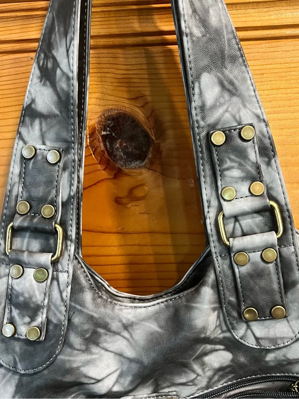 NWT Angel Barcelo Tie-Dye Hobo Shoulder Bag Gray Black Multi Pocket Woven Boho